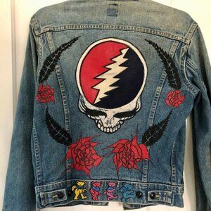 Vintage 1980's Handpainted GRATEFUL DEAD Denim Jacket 34R